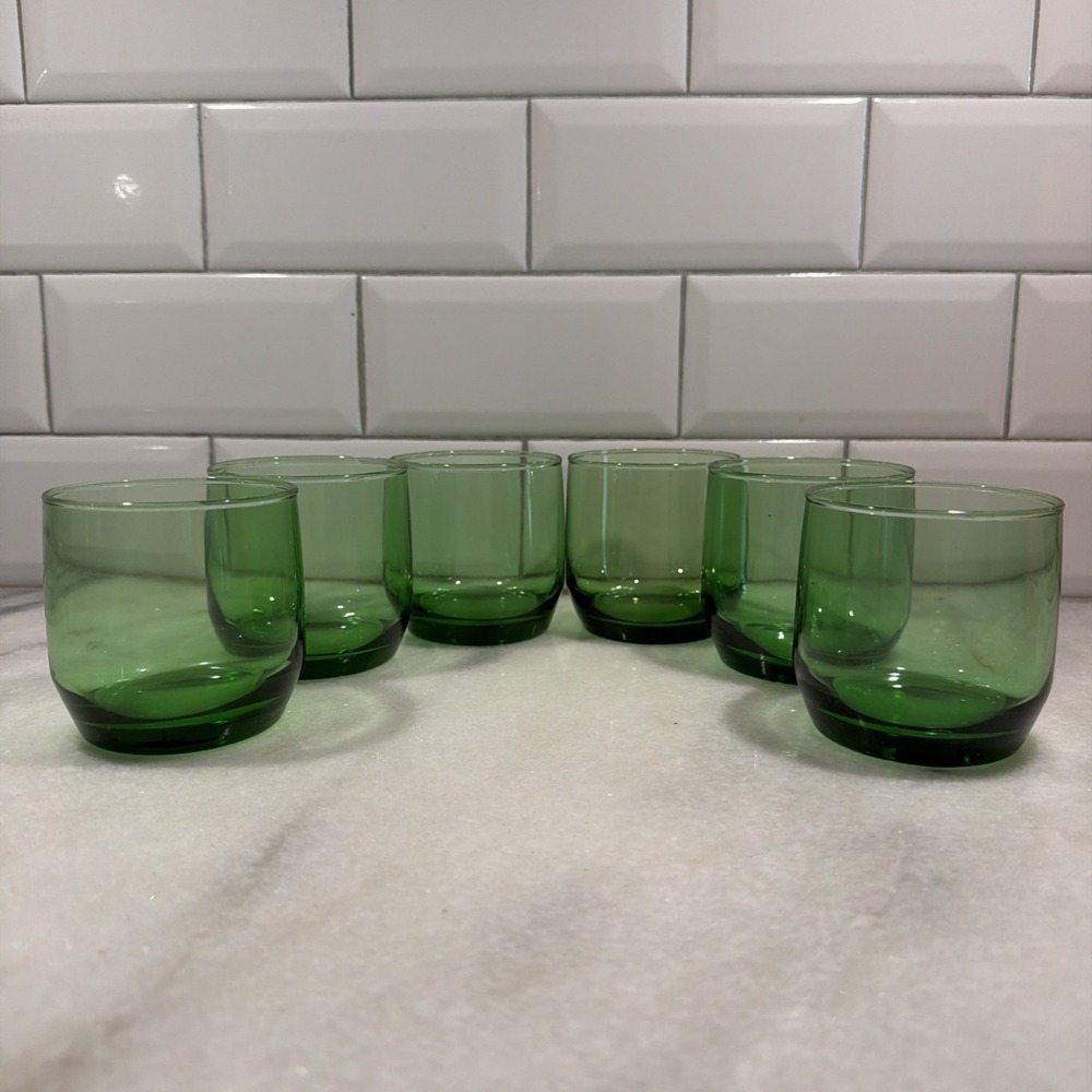 Set Of 6 Vintage Anchor Hocking Forest Green Juice Glasses ES 003
